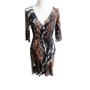 Joseph Ribkoff Animal Print Faux Wrap Dress Sz 8 Draped Front Stretch Above Knee